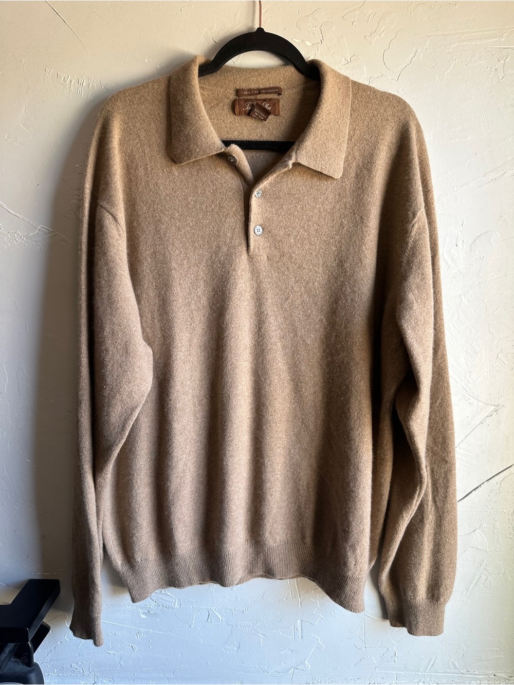 Tasso Elba Men's XL Camel Cashmere Polo Quiet Luxury Preppy